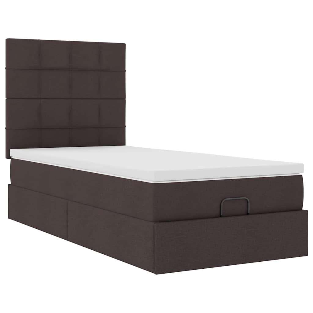 Lit ottoman avec matelas et LED marron foncé 90x200 cm tissu - XIOS