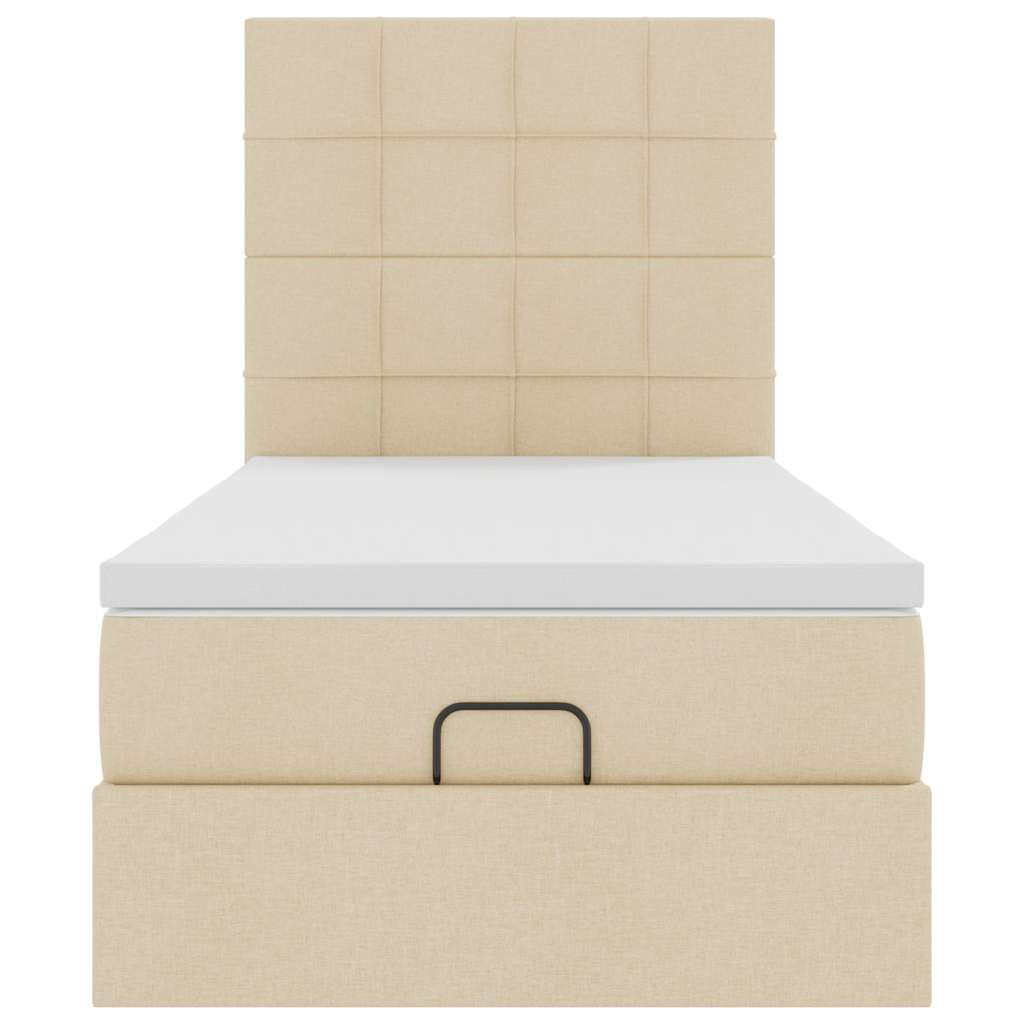 Lit ottoman avec matelas et LED crème 90x200 cm tissu - XIOS