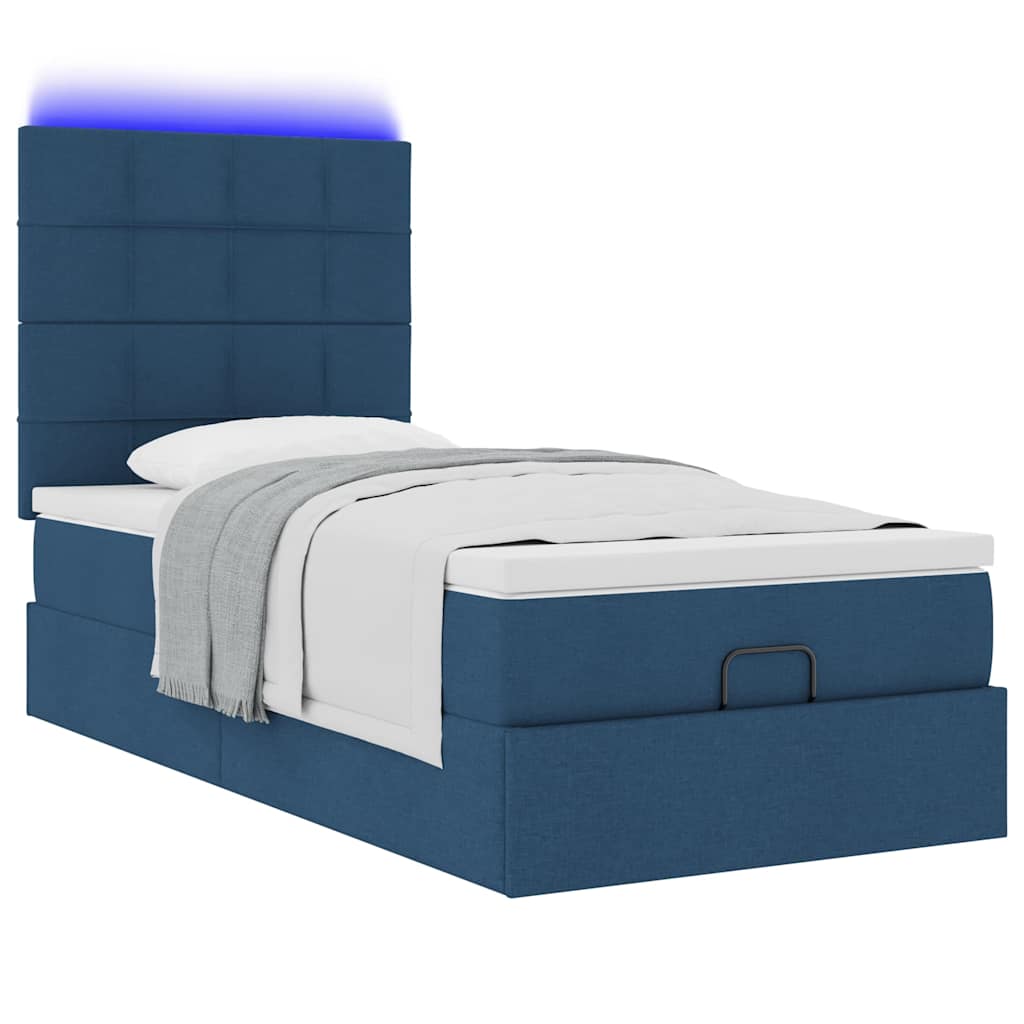 Lit ottoman avec matelas et LED Bleu 90x200 cm Tissu - XIOS