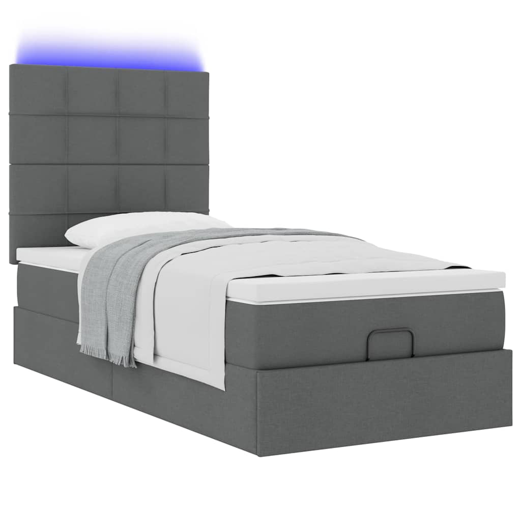 Cadre de lit ottoman avec matelas gris foncé 100x200 cm tissu - XIOS
