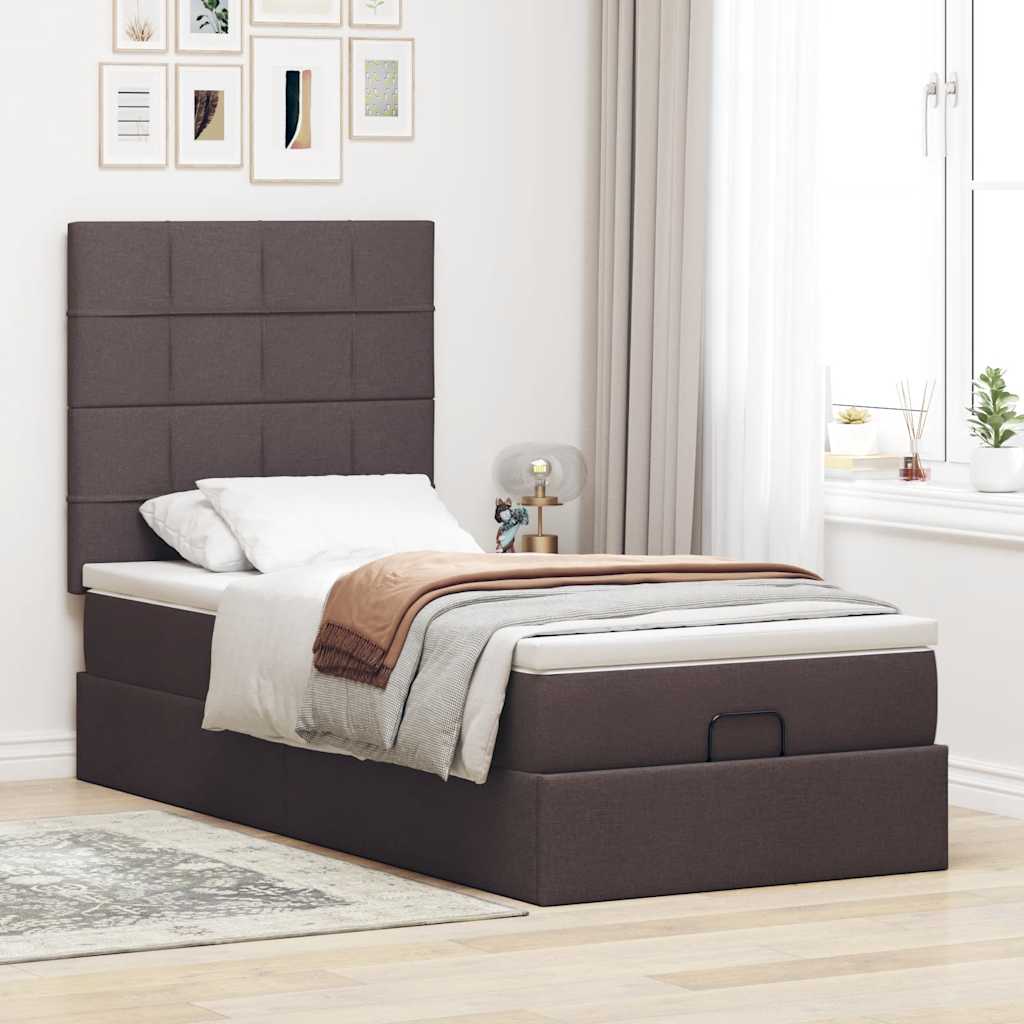 Cadre de lit ottoman avec matelas marron foncé 100x200 cm tissu - XIOS