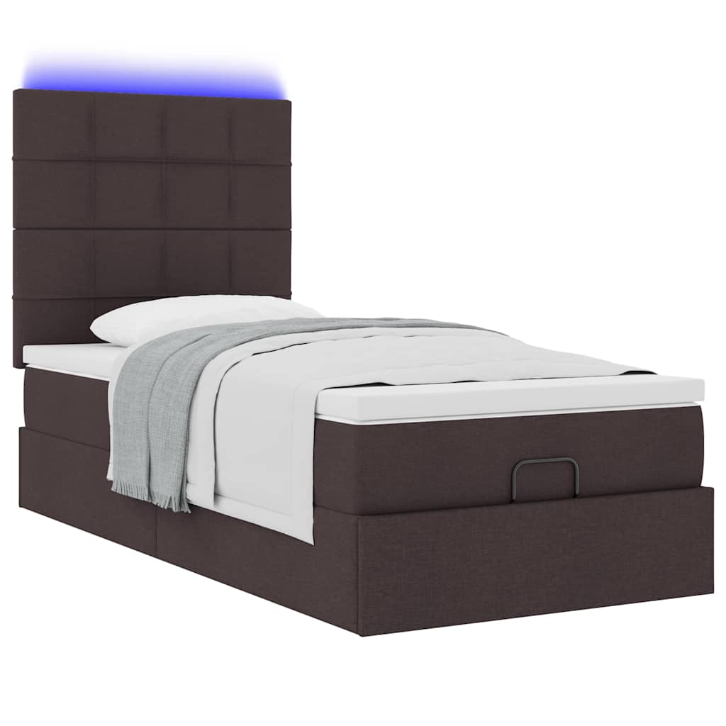 Cadre de lit ottoman avec matelas marron foncé 100x200 cm tissu - XIOS