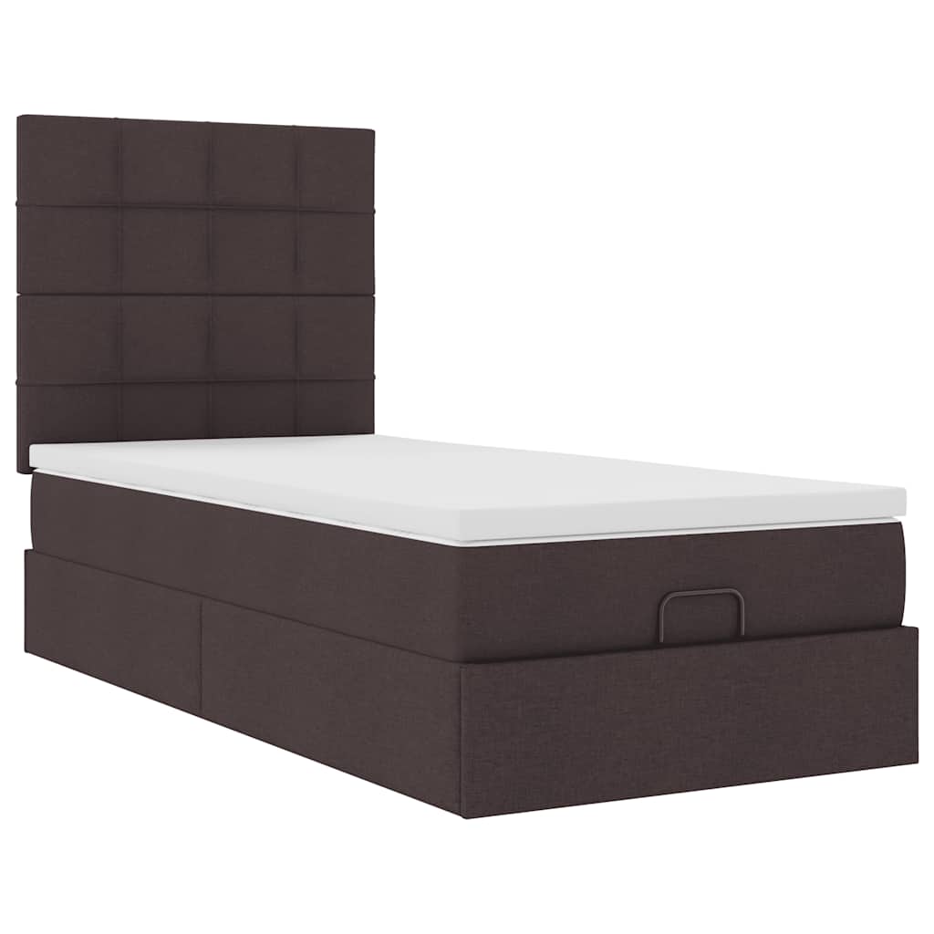 Cadre de lit ottoman avec matelas marron foncé 100x200 cm tissu - XIOS