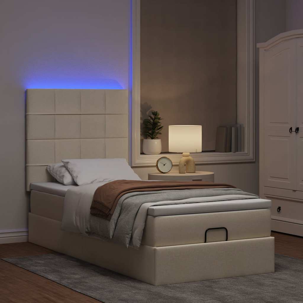 Cadre de lit ottoman avec matelas crème 100x200cm tissu - XIOS