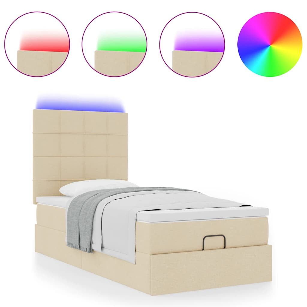 Cadre de lit ottoman avec matelas crème 100x200cm tissu - XIOS