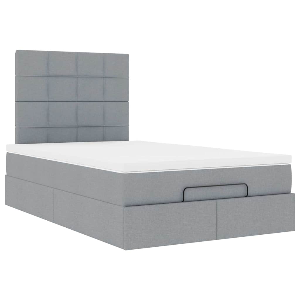 Cadre de lit ottoman avec matelas gris clair 120x190 cm tissu - XIOS