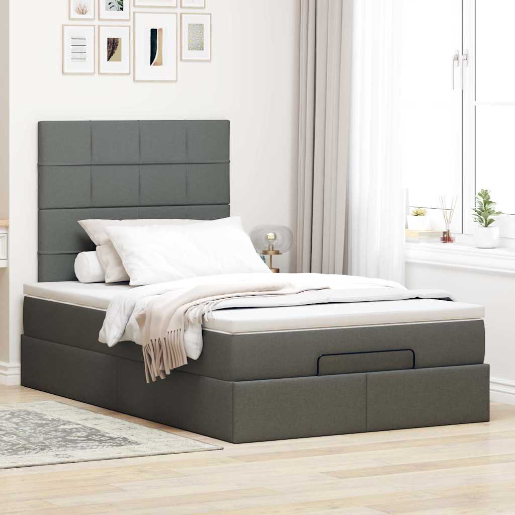 Cadre de lit ottoman avec matelas gris foncé 120x190 cm tissu - XIOS