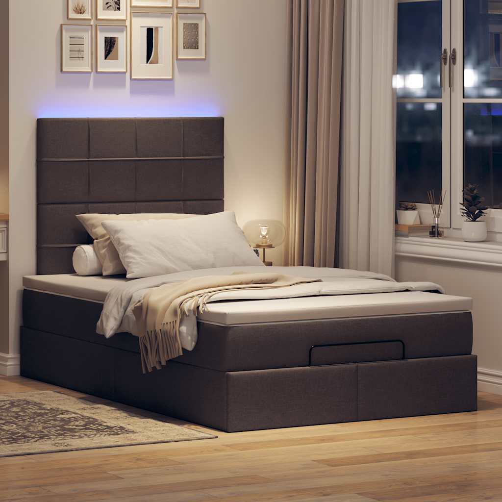 Cadre de lit ottoman avec matelas marron foncé 120x190 cm tissu - XIOS