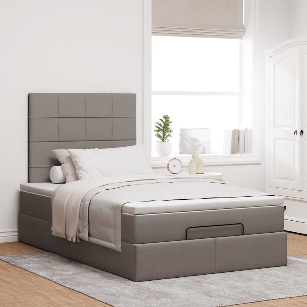 Cadre de lit ottoman avec matelas taupe 120x190 cm tissu - XIOS