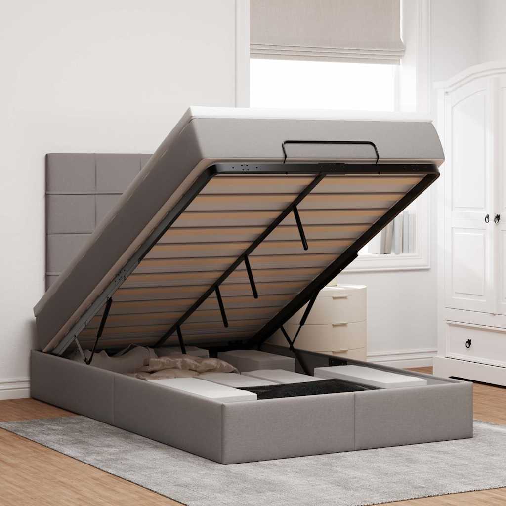 Cadre de lit ottoman avec matelas taupe 120x190 cm tissu - XIOS
