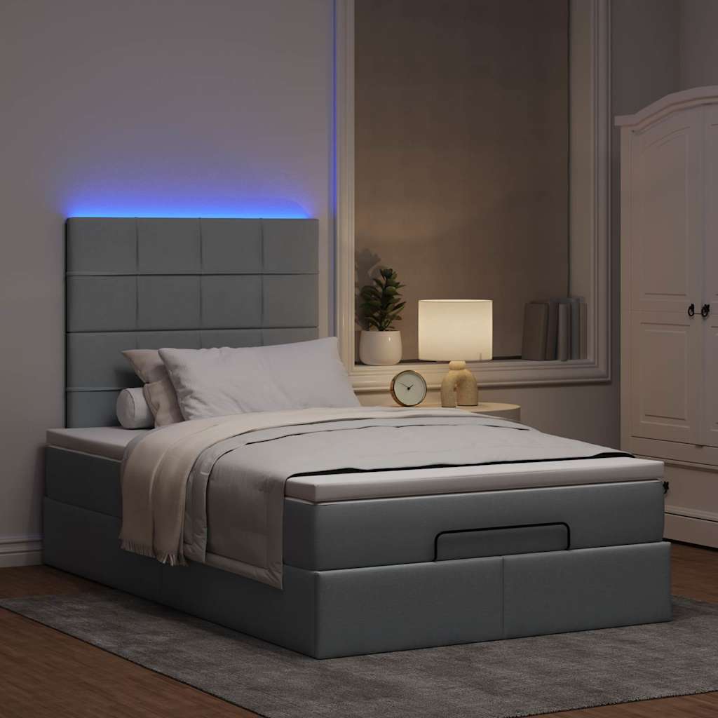 Cadre de lit ottoman et matelas gris clair 120x200 cm tissu - XIOS