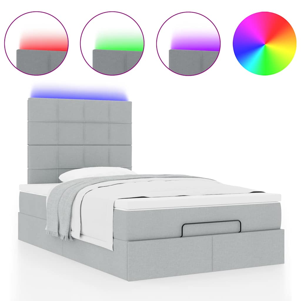 Cadre de lit ottoman et matelas gris clair 120x200 cm tissu - XIOS