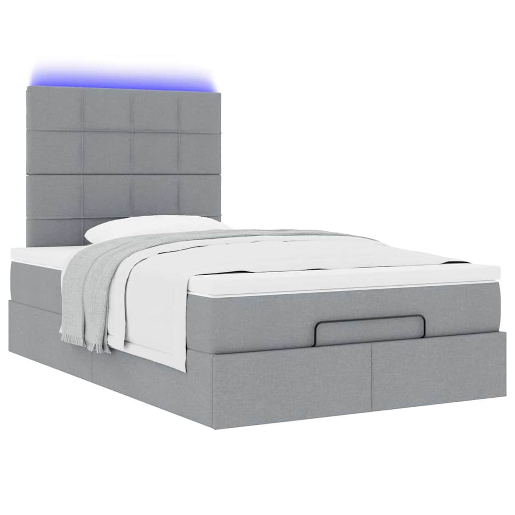 Cadre de lit ottoman et matelas gris clair 120x200 cm tissu - XIOS