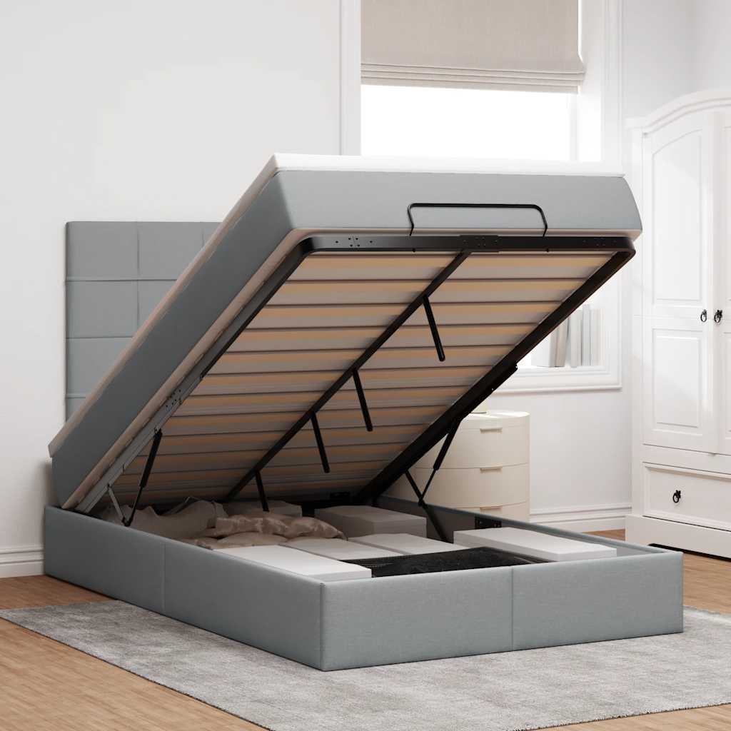 Cadre de lit ottoman et matelas gris clair 120x200 cm tissu - XIOS