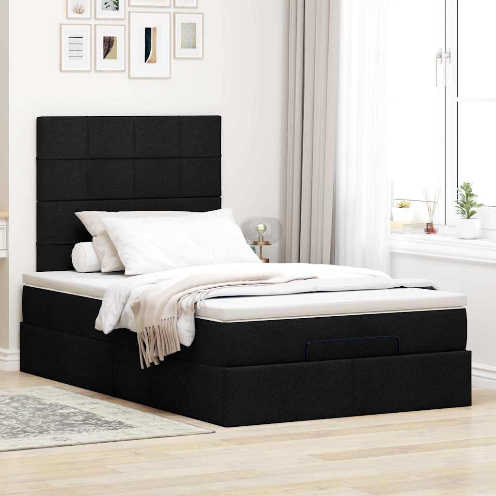 Cadre de lit ottoman avec matelas noir 120x200cm tissu - XIOS