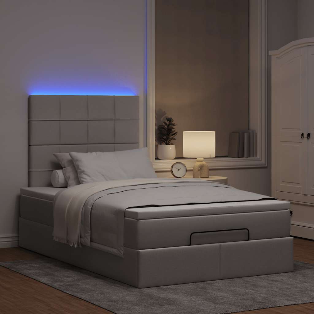 Cadre de lit ottoman avec matelas taupe 120x200 cm tissu