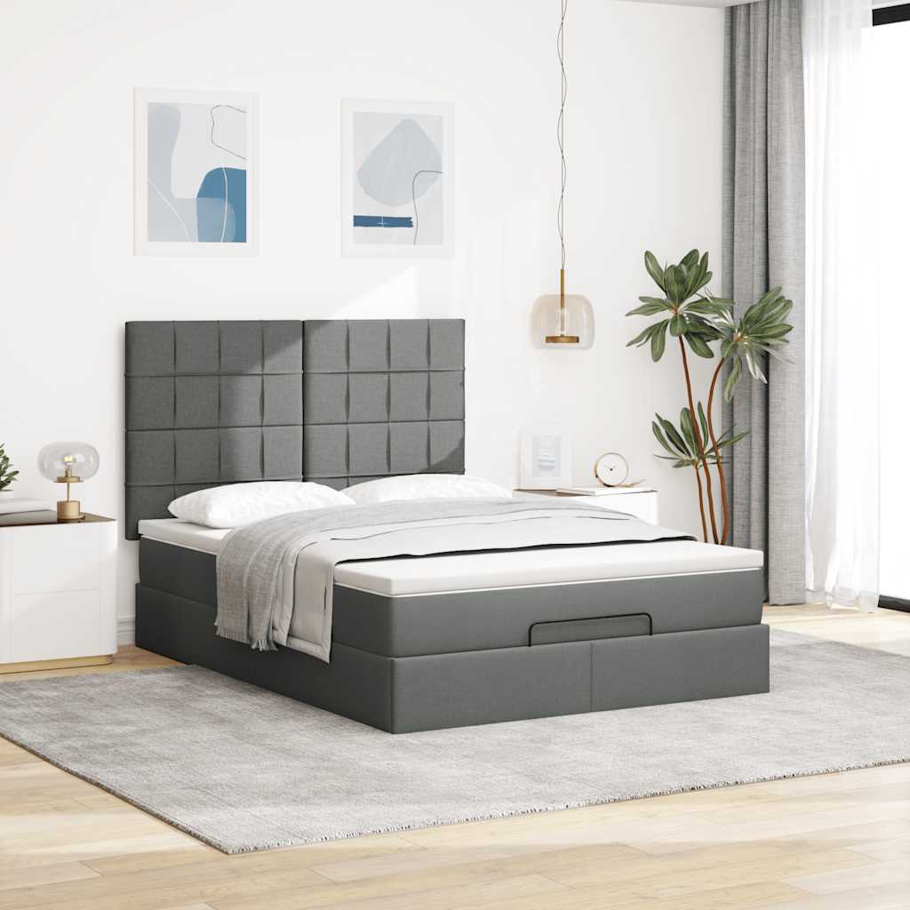 Cadre de lit ottoman avec matelas gris foncé 140x190 cm tissu - XIOS