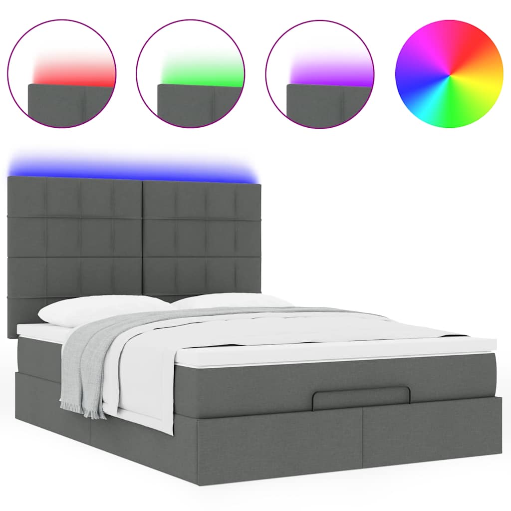 Cadre de lit ottoman avec matelas gris foncé 140x190 cm tissu - XIOS