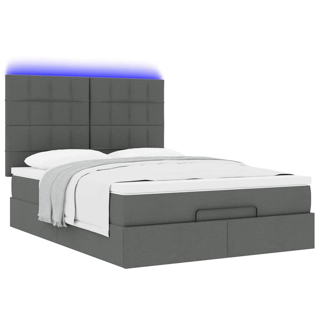 Cadre de lit ottoman avec matelas gris foncé 140x190 cm tissu - XIOS