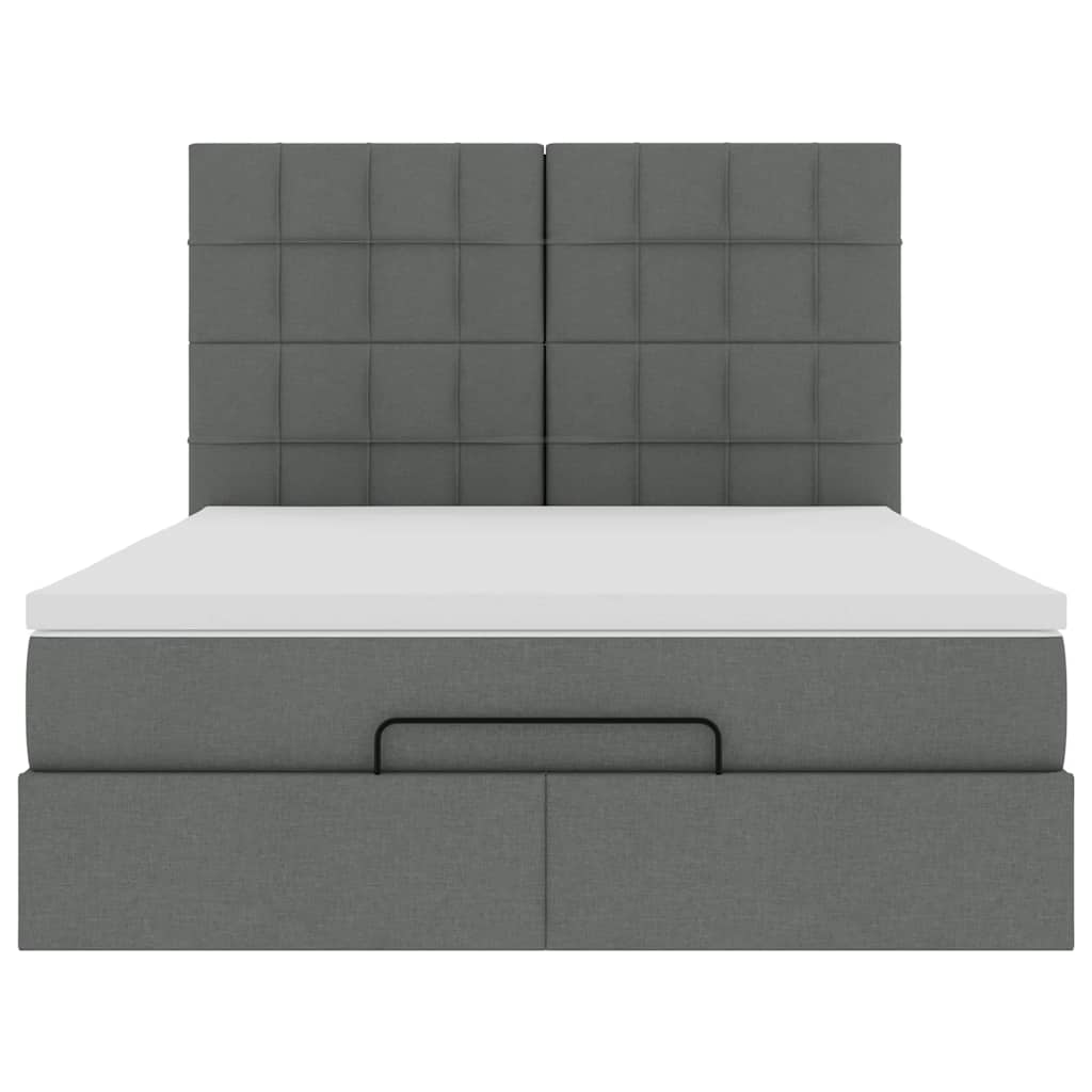 Cadre de lit ottoman avec matelas gris foncé 140x190 cm tissu - XIOS