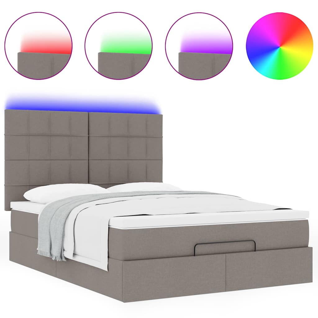 Cadre de lit ottoman avec matelas taupe 140x190 cm tissu - XIOS
