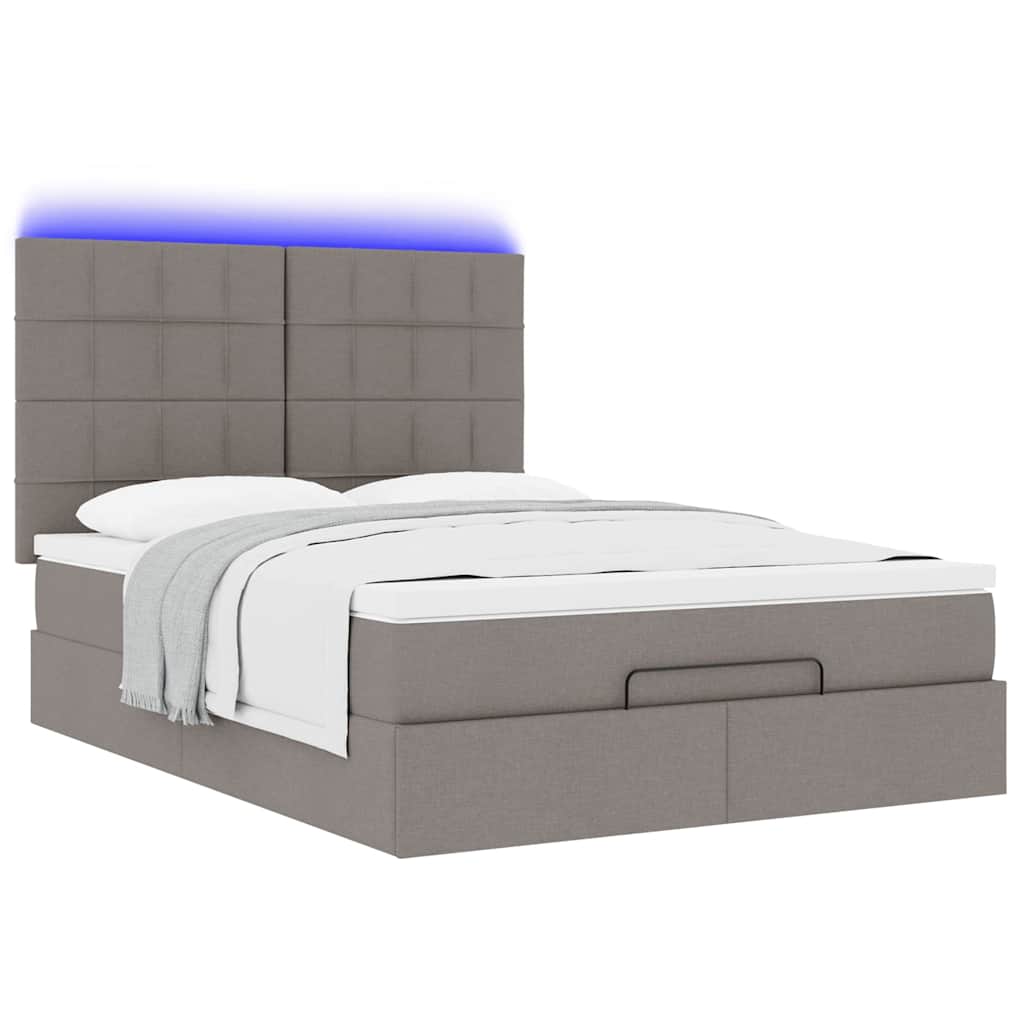 Cadre de lit ottoman avec matelas taupe 140x190 cm tissu - XIOS