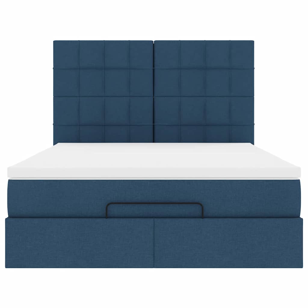 Cadre de lit ottoman avec matelas bleu 140x190 cm tissu - XIOS