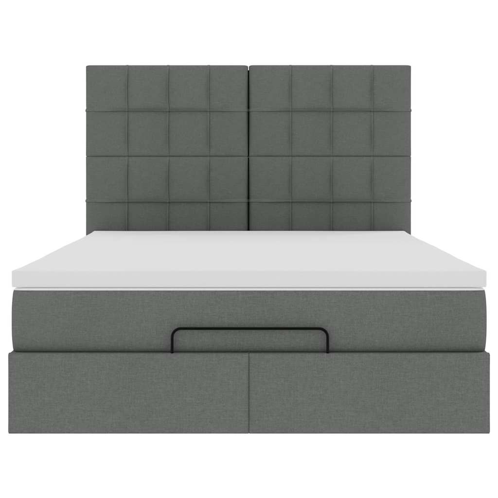Cadre de lit ottoman avec matelas gris foncé 140x200 cm tissu - XIOS