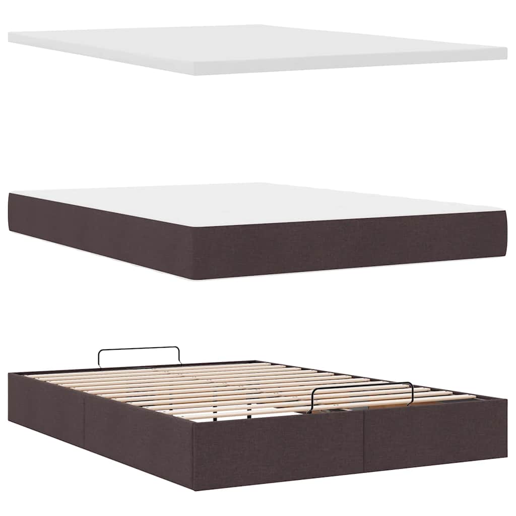 Cadre de lit ottoman avec matelas marron foncé 140x200 cm tissu - XIOS
