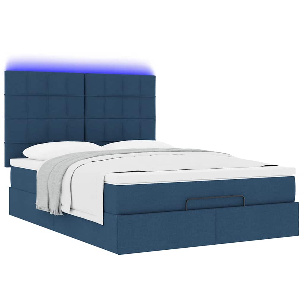 Cadre de lit ottoman avec matelas bleu 140x200 cm tissu - XIOS