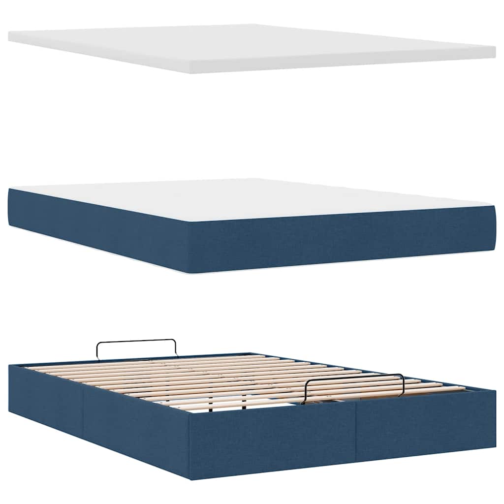 Cadre de lit ottoman avec matelas bleu 140x200 cm tissu - XIOS