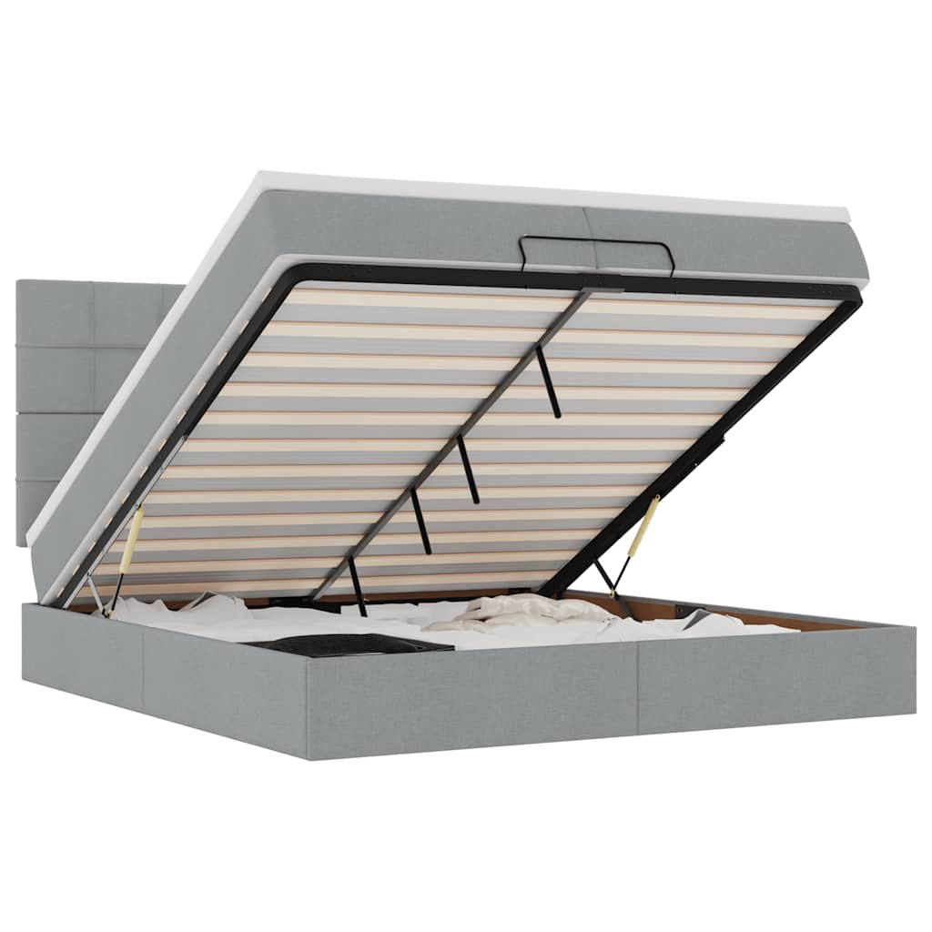 Cadre de lit ottoman et matelas gris clair 200x200cm tissu - XIOS