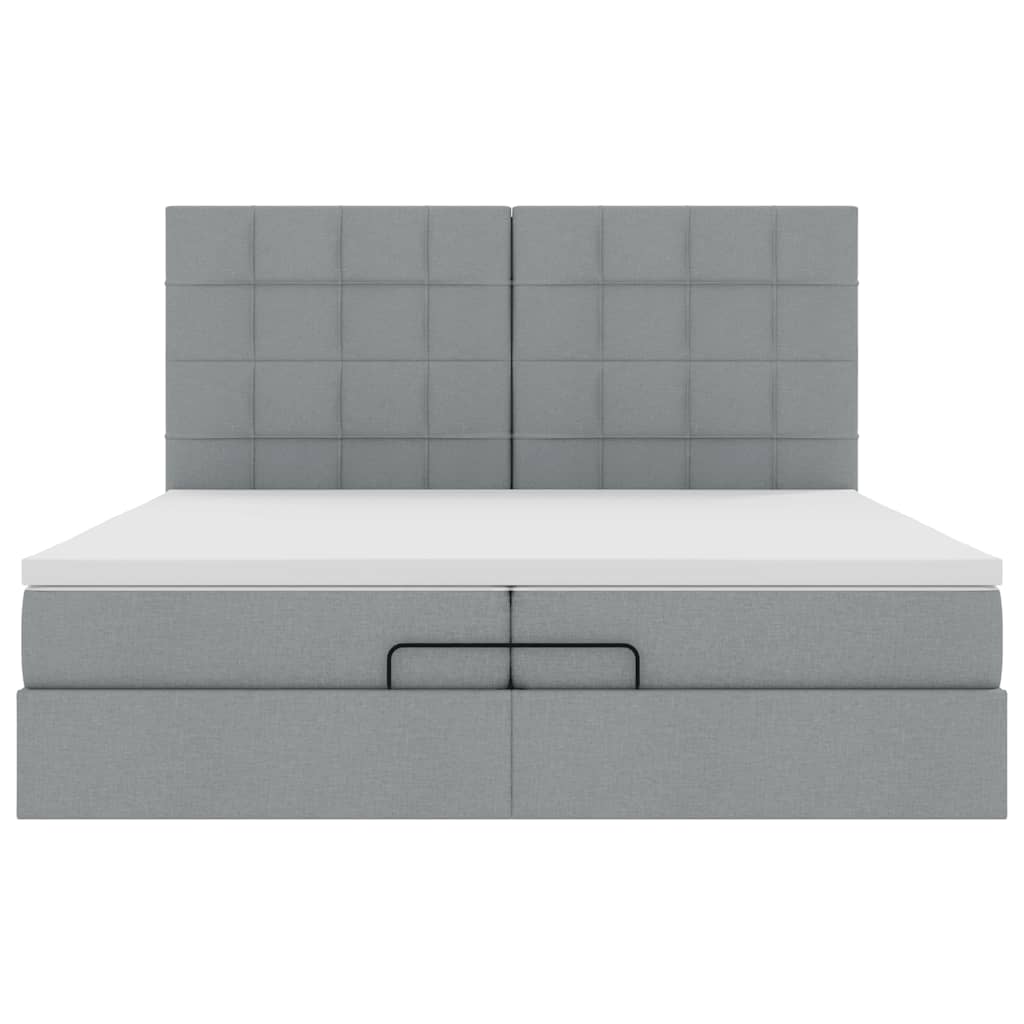 Cadre de lit ottoman et matelas gris clair 200x200cm tissu - XIOS