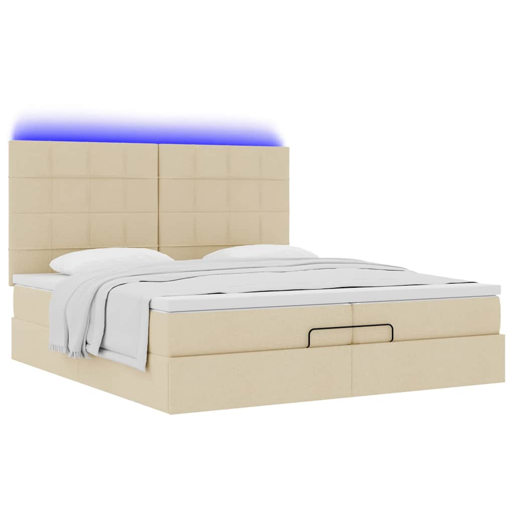 Cadre de lit ottoman avec matelas crème 200x200cm tissu - XIOS