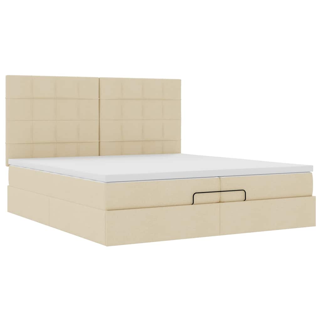 Cadre de lit ottoman avec matelas crème 200x200cm tissu - XIOS