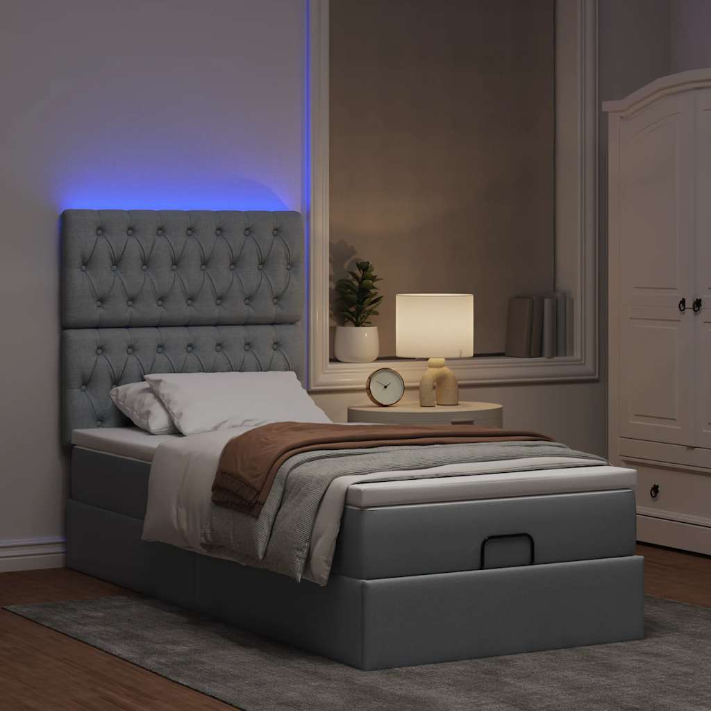 Lit ottoman avec matelas et LED Gris clair 80x200cm tissu - XIOS