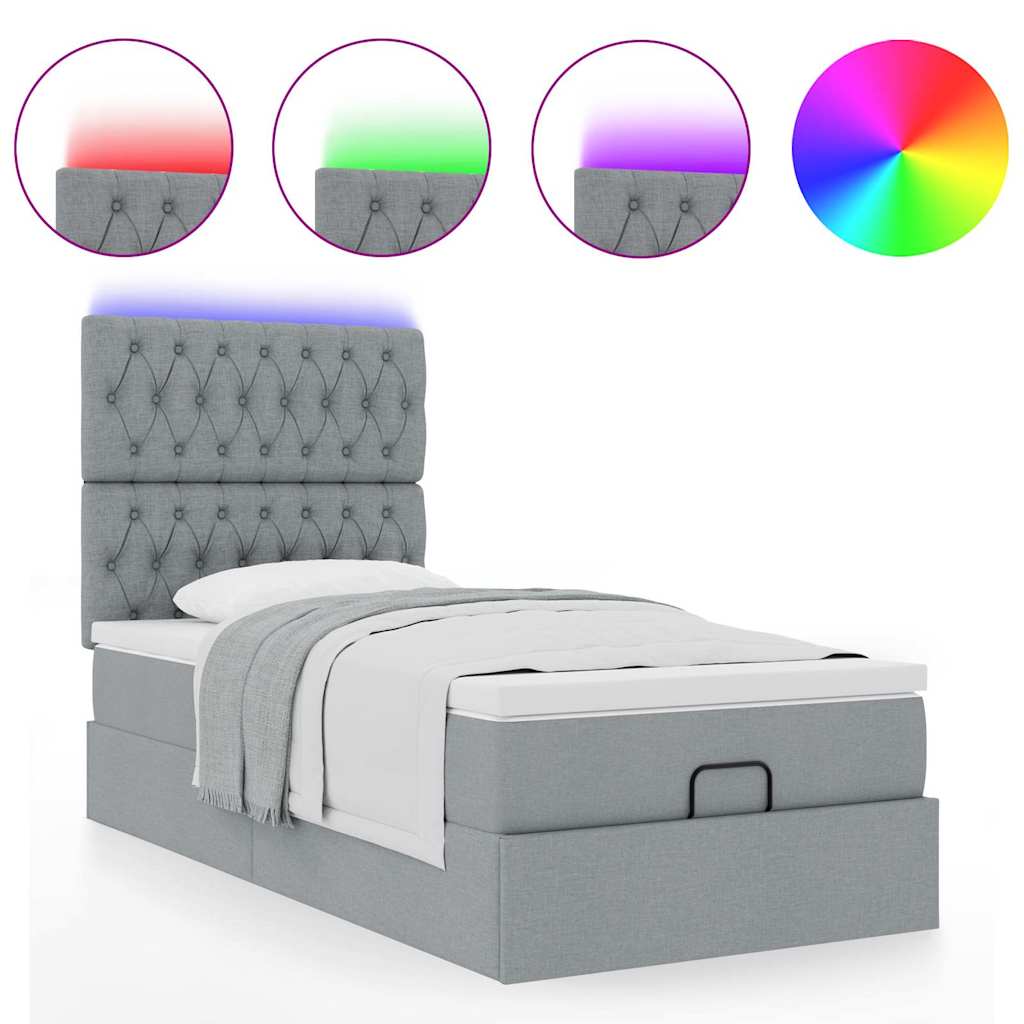 Lit ottoman avec matelas et LED Gris clair 80x200cm tissu - XIOS