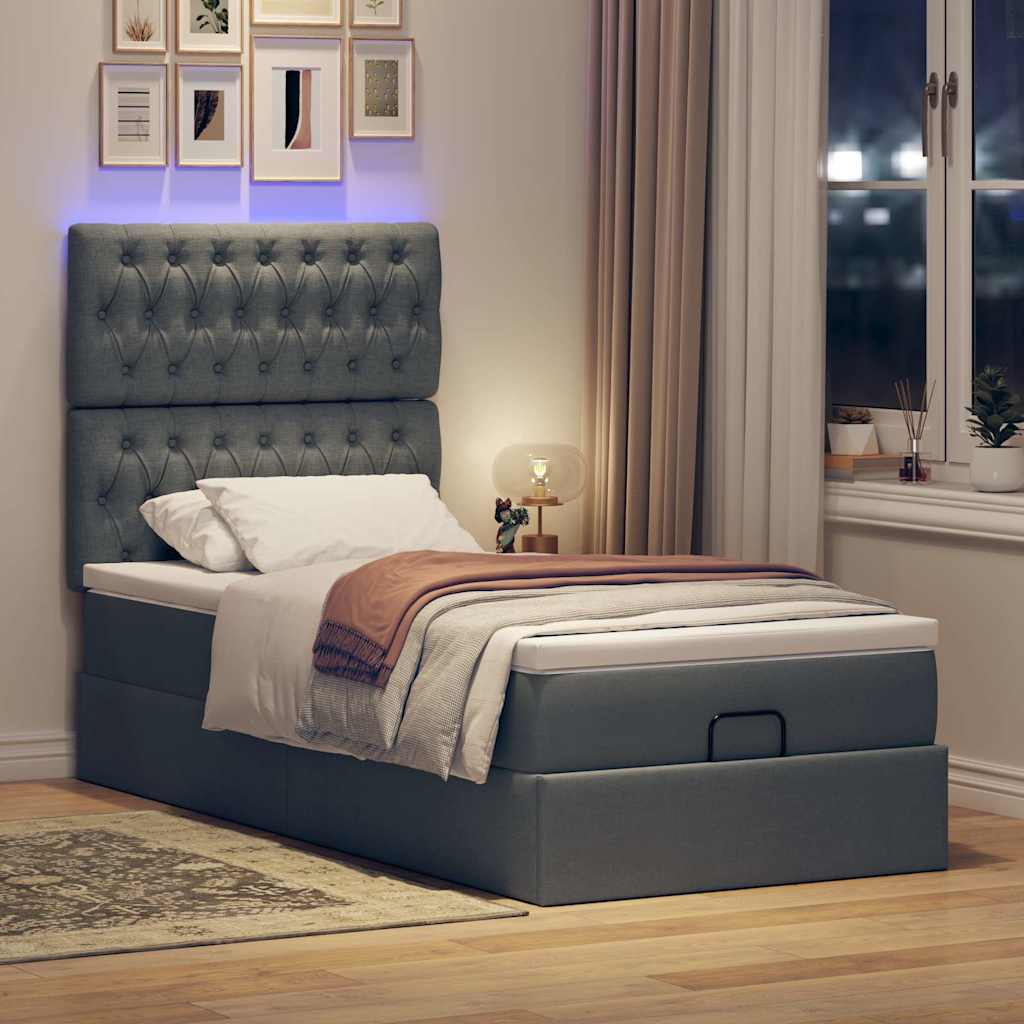 Lit ottoman avec matelas et LED Gris foncé 80x200cm tissu - XIOS