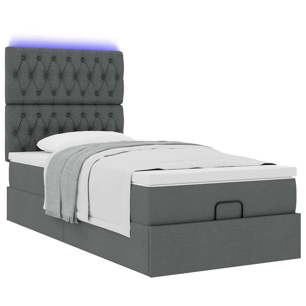 Lit ottoman avec matelas et LED Gris foncé 80x200cm tissu - XIOS