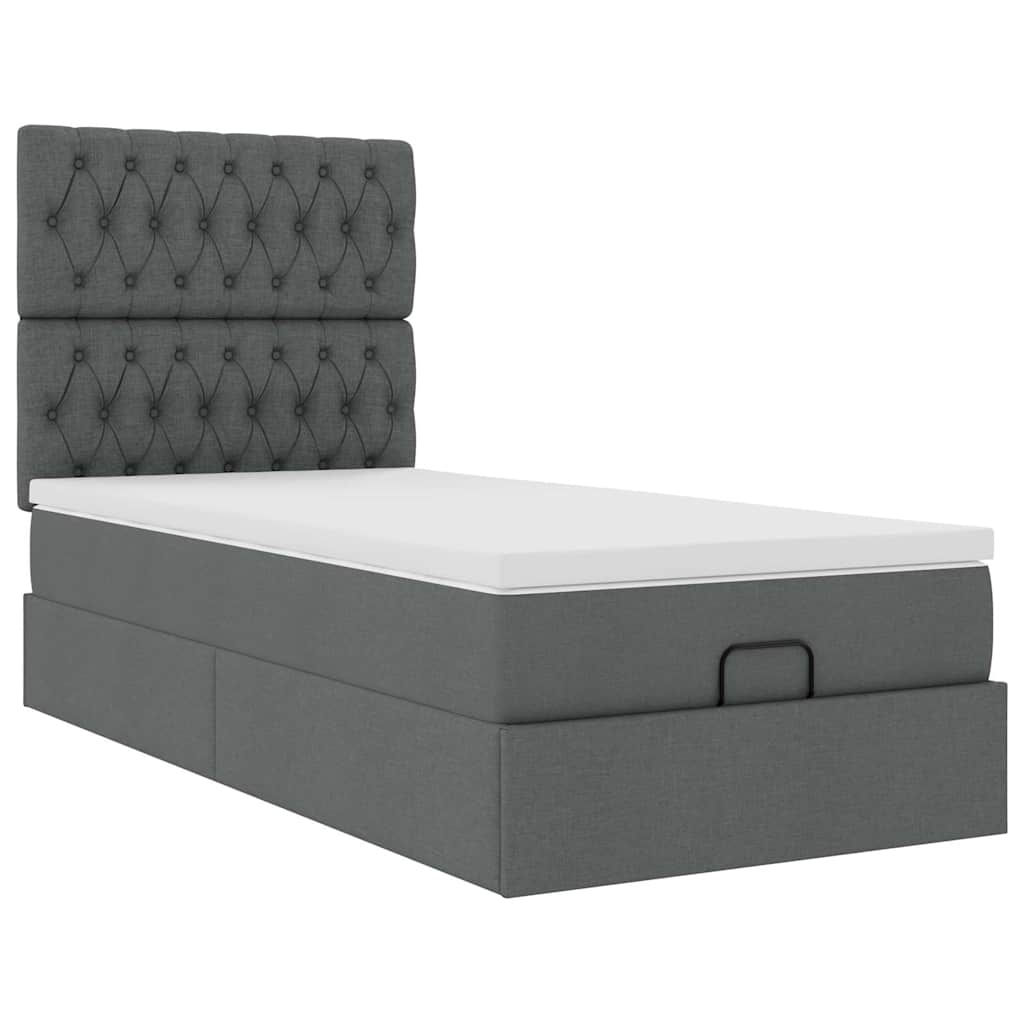 Lit ottoman avec matelas et LED Gris foncé 80x200cm tissu - XIOS