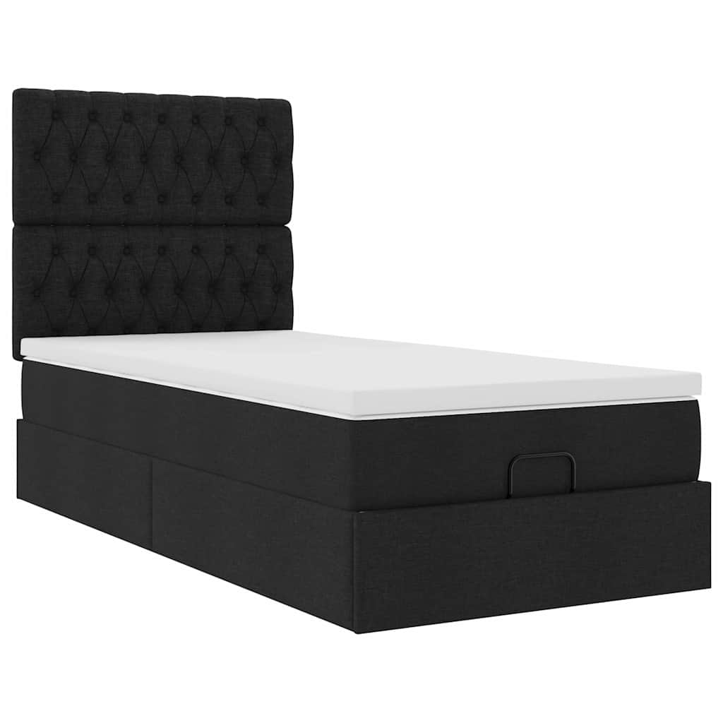 Cadre de lit ottoman avec matelas noir 90x190 cm tissu - XIOS