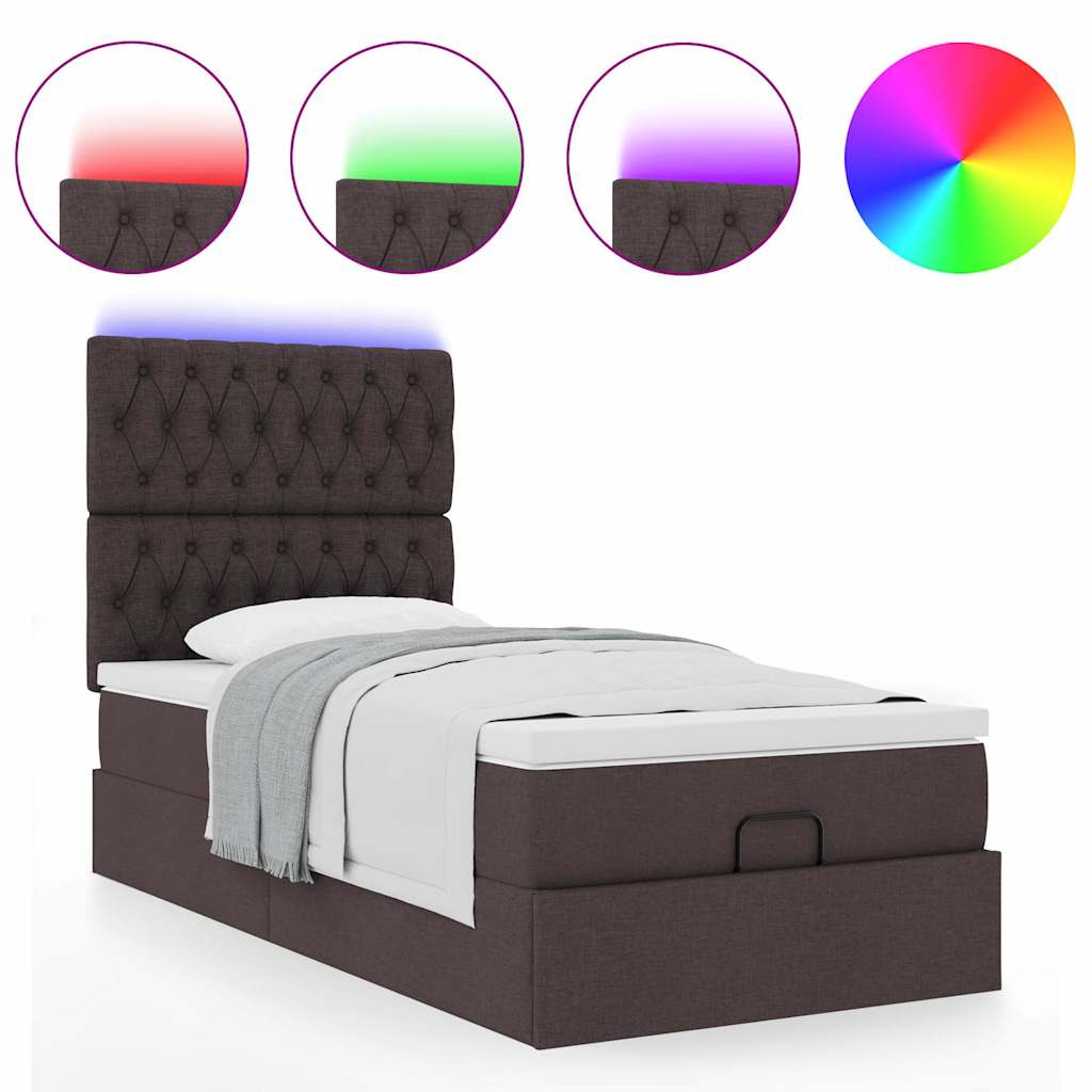Cadre de lit ottoman avec matelas marron foncé 90x190 cm tissu - XIOS