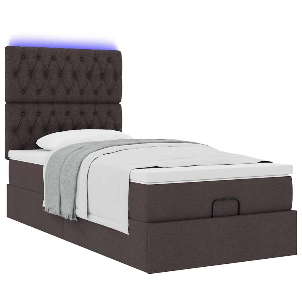 Cadre de lit ottoman avec matelas marron foncé 90x190 cm tissu - XIOS