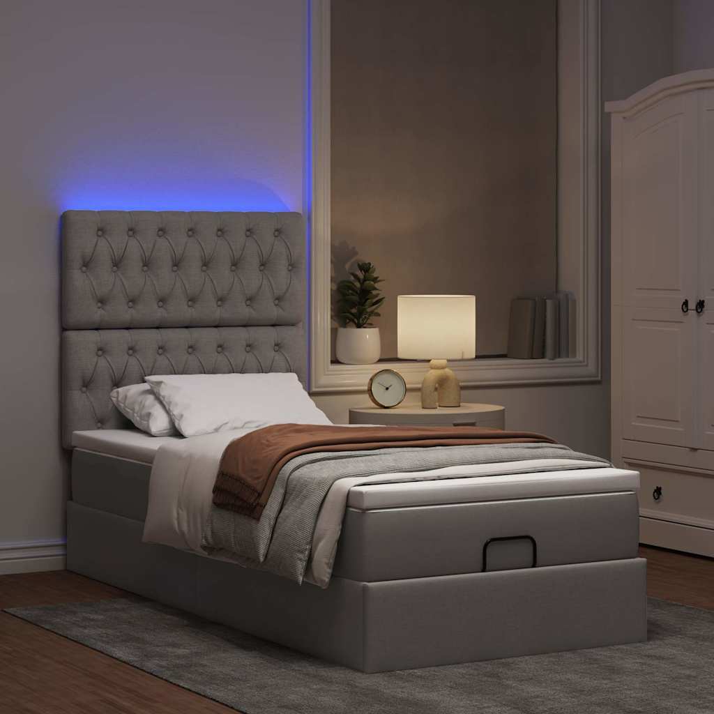 Cadre de lit ottoman avec matelas taupe 90x190 cm tissu - XIOS