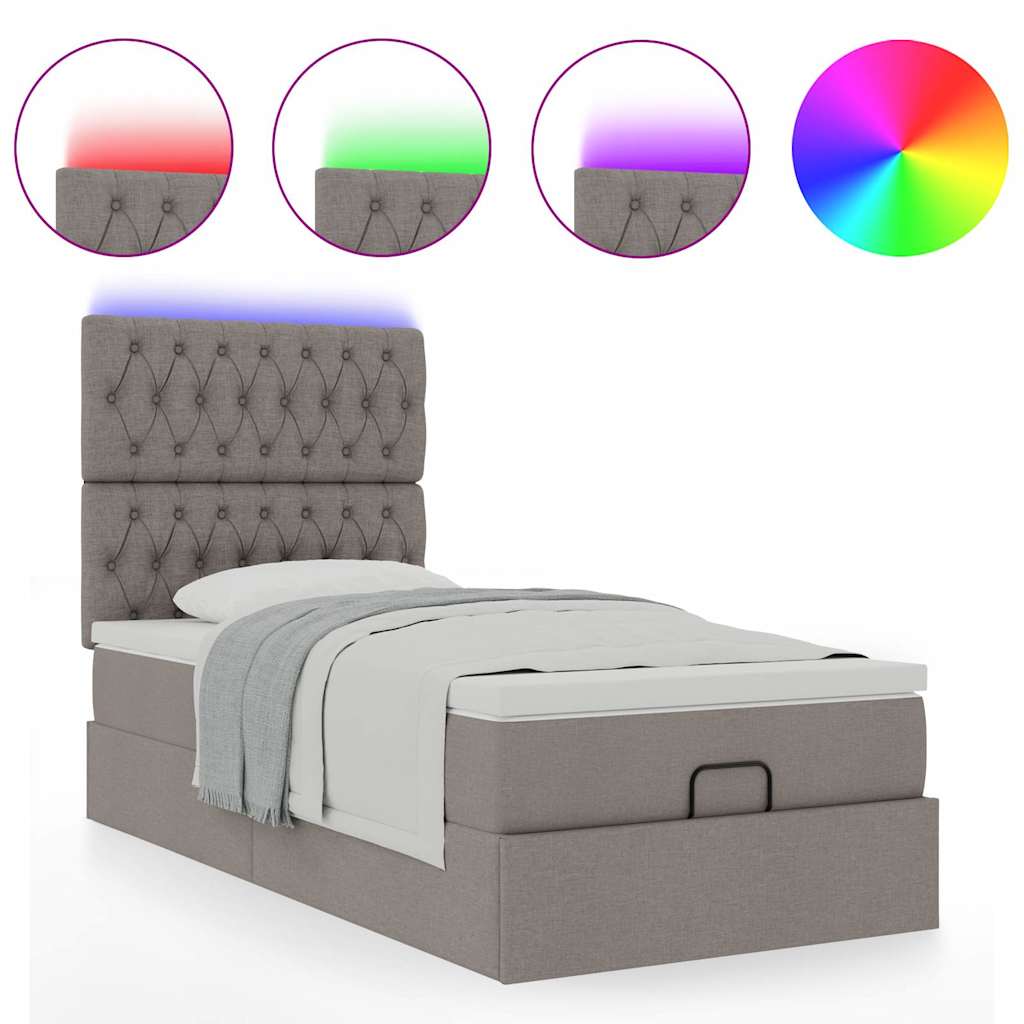 Cadre de lit ottoman avec matelas taupe 90x190 cm tissu - XIOS
