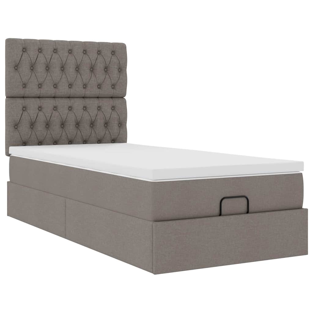 Cadre de lit ottoman avec matelas taupe 90x190 cm tissu - XIOS