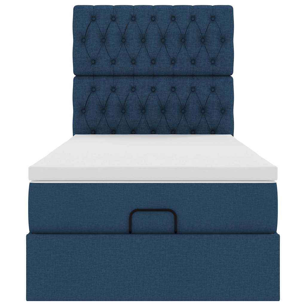 Cadre de lit ottoman avec matelas bleu 90x190 cm tissu
