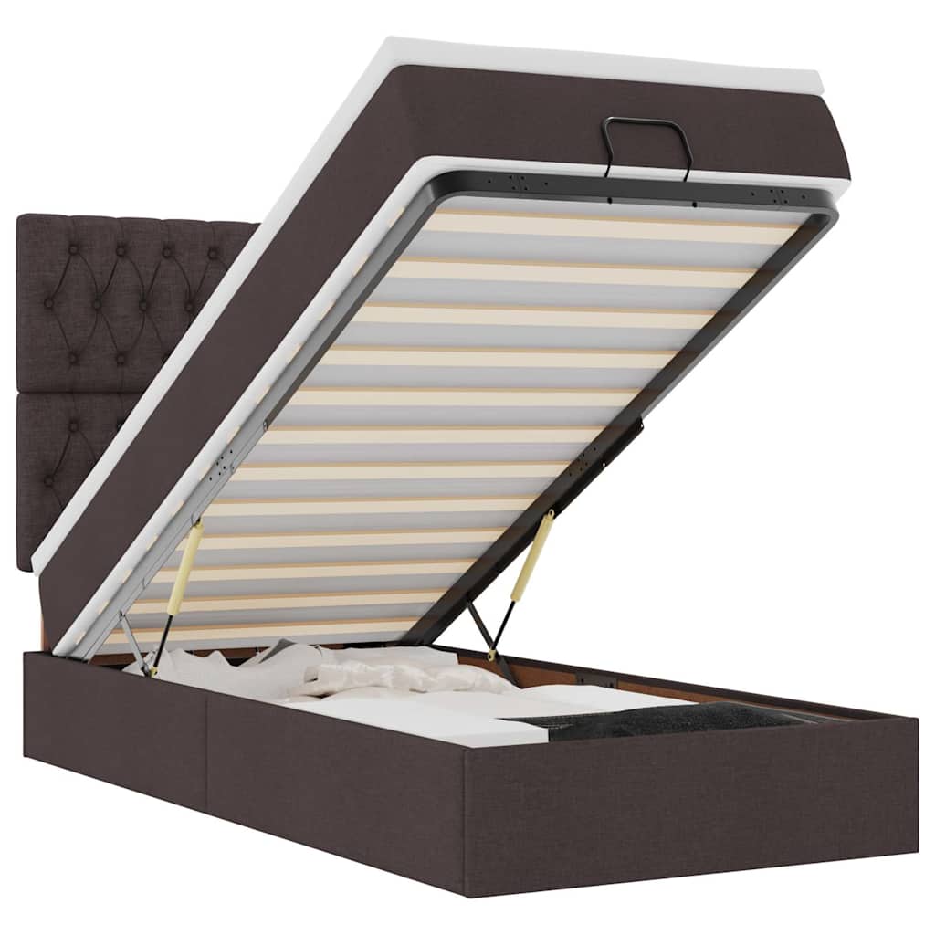 Lit ottoman avec matelas et LED marron foncé 90x200 cm tissu - XIOS