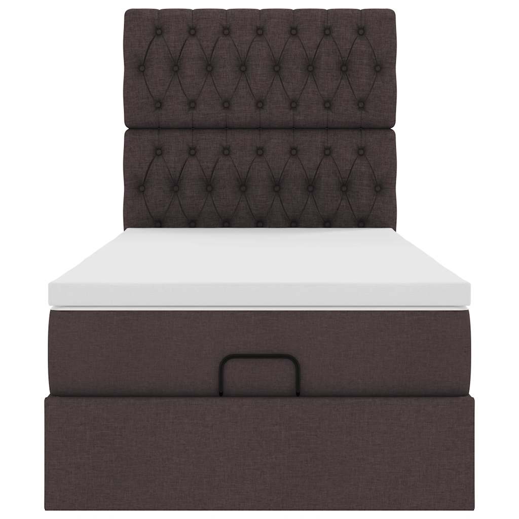 Lit ottoman avec matelas et LED marron foncé 90x200 cm tissu - XIOS