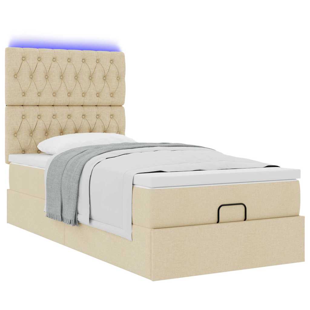 Lit ottoman avec matelas et LED crème 90x200 cm tissu - XIOS